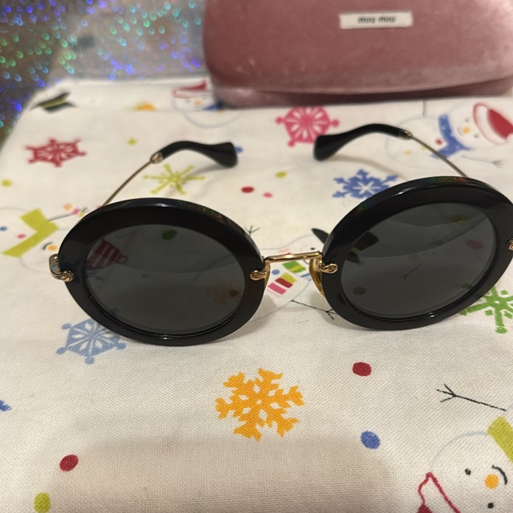 Miu Miu Sunglasses Black with Gold frames Includes pink case - Picture 8 of 10